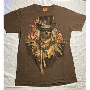 Happy Halloween T-shirt Mens Size Medium Spooky Scarecrow Brown Cotton Tee